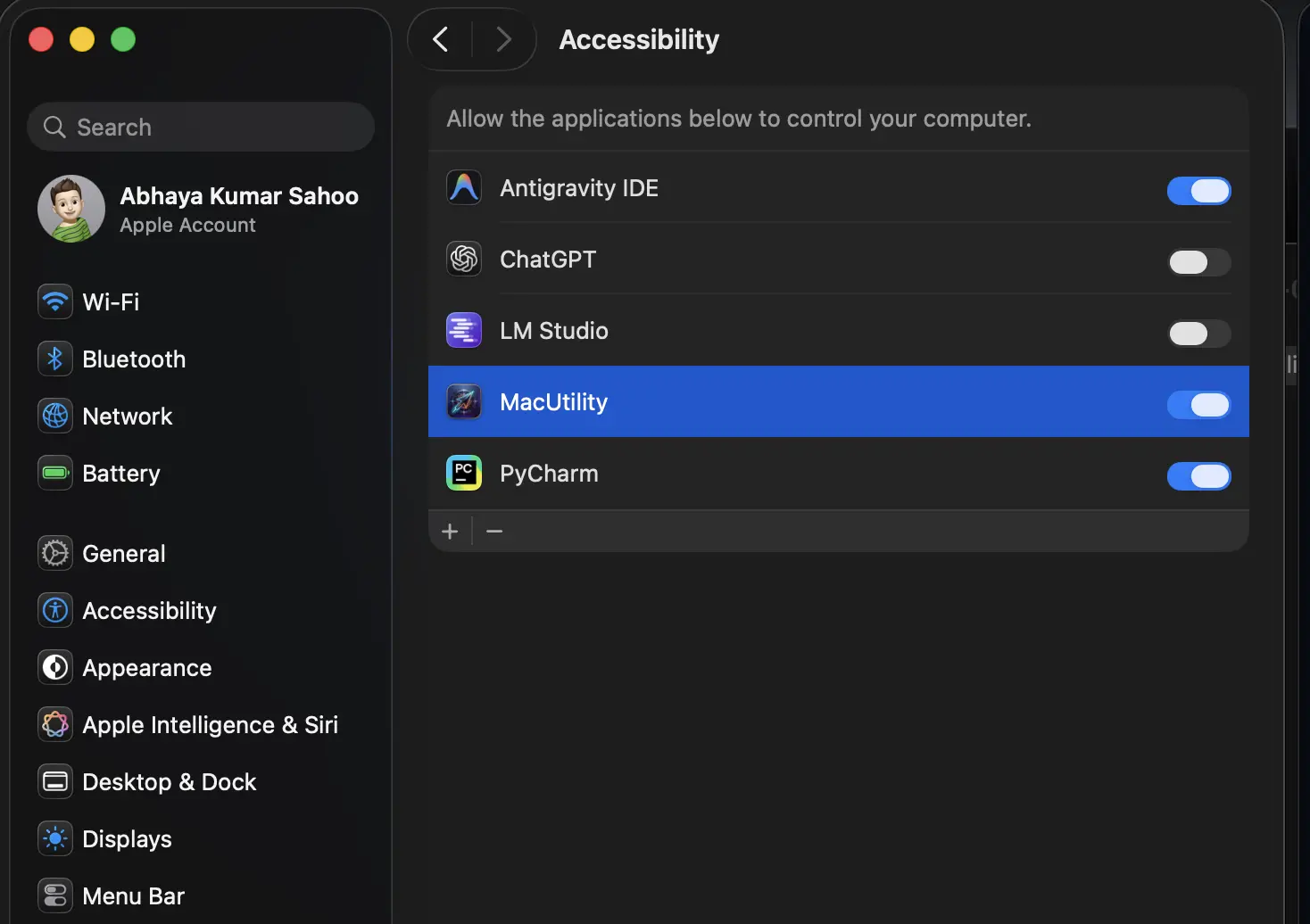 macOS Accessibility Settings with MacUtility toggled ON